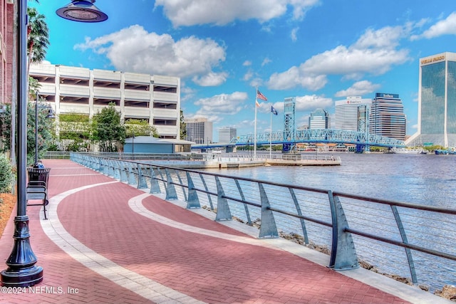 water view with nearby urban area and a notable bridge