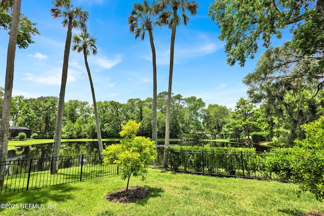 view of yard with a water view