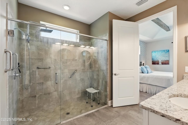 929 Keystone Corners Blvd, Saint Johns, FL 32259 - full bathroom with vanity, a shower stall, ensuite bathroom, and tile patterned flooring