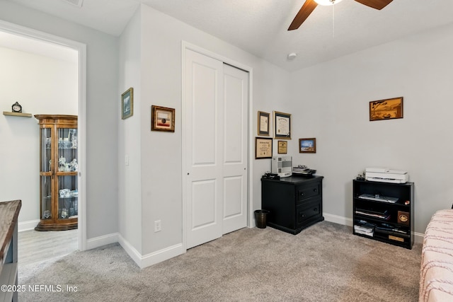 929 Keystone Corners Blvd, Saint Johns, FL 32259 - bedroom featuring light colored carpet, a closet, baseboards, and ceiling fan
