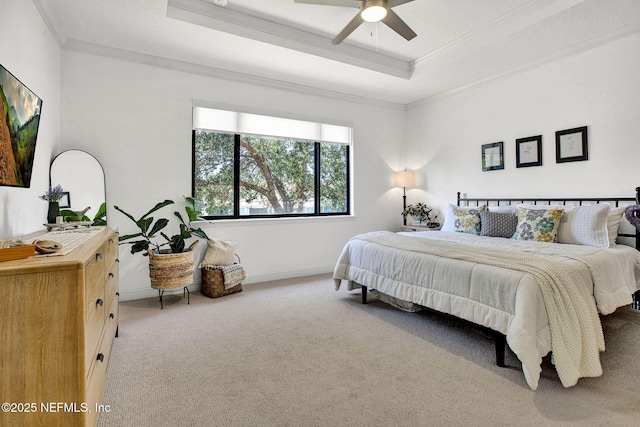 13527 Isla Vista Dr, Jacksonville, FL 32224 - bedroom featuring carpet, ornamental molding, a tray ceiling, baseboards, and a ceiling fan