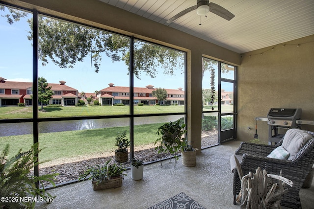 13527 Isla Vista Dr, Jacksonville, FL 32224 - sunroom / solarium with a water view, ceiling fan, and a residential view