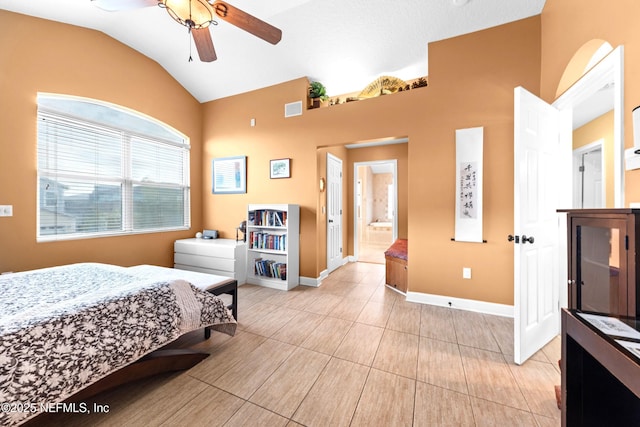 224 Bowles St, Neptune Beach, FL 32266 - bedroom featuring lofted ceiling, baseboards, and ceiling fan