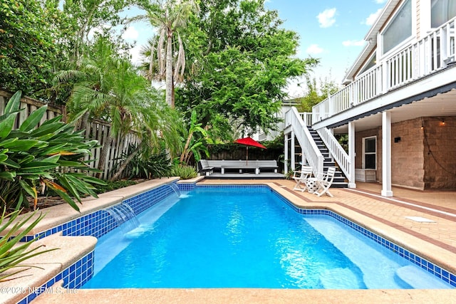 224 Bowles St, Neptune Beach, FL 32266 - view of swimming pool with a fenced backyard, a patio, stairway, and a deck