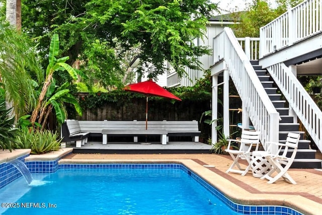 224 Bowles St, Neptune Beach, FL 32266 - view of pool featuring stairway, a deck, and a patio area