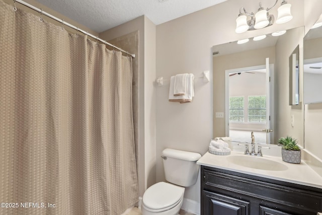 2214 Links Dr, Fleming Island, FL 32003 - full bath featuring toilet, vanity, a textured ceiling, and a shower with curtain