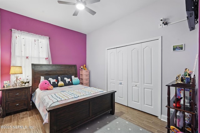 4956 Cypress Links Blvd, Elkton, FL 32033 - bedroom featuring wood finished floors, a closet, and ceiling fan