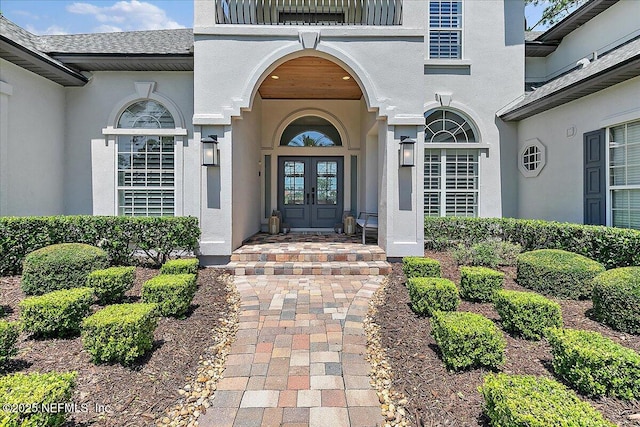 201 Royal Tern Rd N, Ponte Vedra Beach, FL 32082 - doorway to property featuring french doors, stucco siding, and a shingled roof