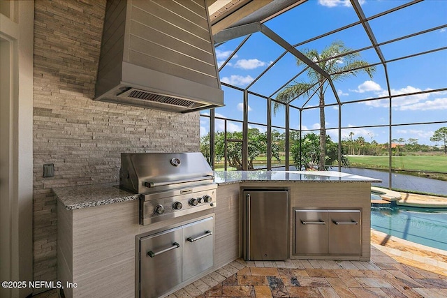 201 Royal Tern Rd N, Ponte Vedra Beach, FL 32082 - view of patio featuring glass enclosure, a water view, and a pool with connected hot tub