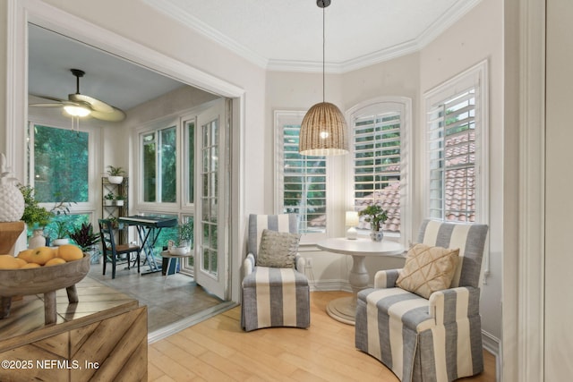 95050 Barclay Pl Unit 5B, Fernandina Beach, FL 32034 - sunroom with wood finished floors, plenty of natural light, ornamental molding, and baseboards