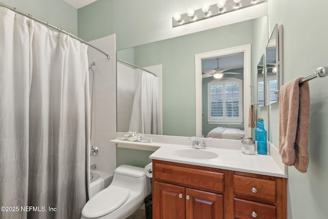 95050 Barclay Pl Unit 5B, Fernandina Beach, FL 32034 - full bathroom featuring vanity, shower / bath combination with curtain, ensuite bath, toilet, and a ceiling fan
