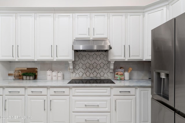 400 Big Tree Rd, Ponte Vedra Beach, FL 32082 - kitchen featuring stainless steel fridge with ice dispenser, black electric cooktop, range hood, and white cabinets
