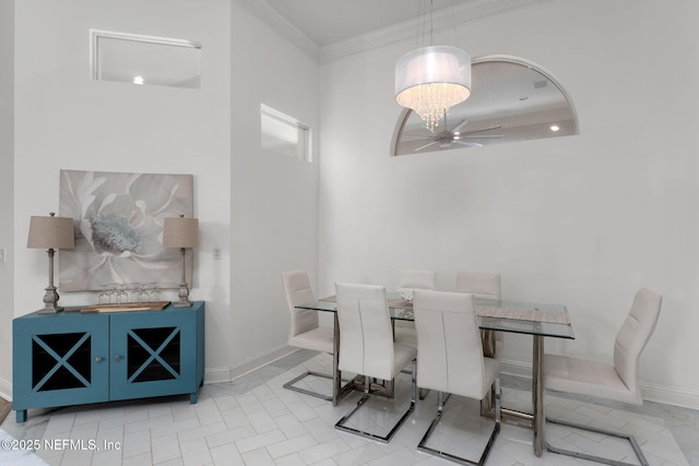400 Big Tree Rd, Ponte Vedra Beach, FL 32082 - dining space with a ceiling fan, ornamental molding, and baseboards