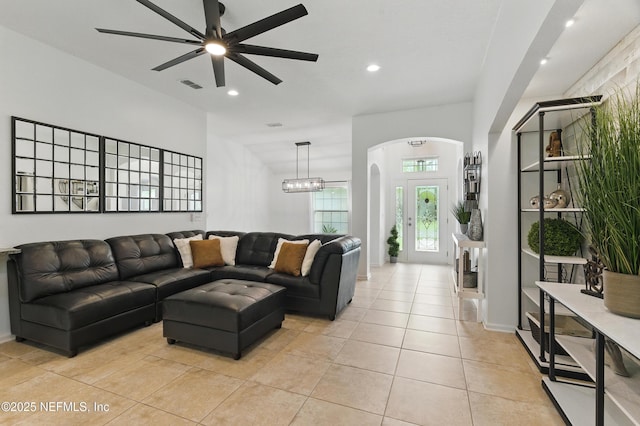 71 Irish Rose Rd, Saint Augustine, FL 32092 - living area featuring ceiling fan, light tile patterned floors, recessed lighting, and baseboards