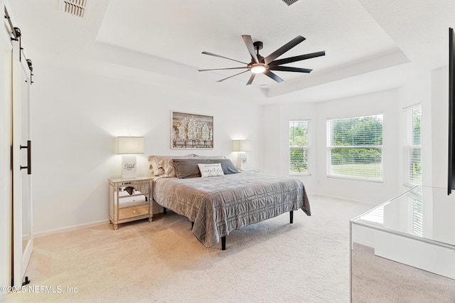 71 Irish Rose Rd, Saint Augustine, FL 32092 - bedroom with a raised ceiling, a barn door, and light carpet