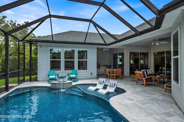 37 High Ridge Pt, Ponte Vedra, FL 32081 - outdoor pool with a ceiling fan, a patio, a lanai, and an outdoor living space