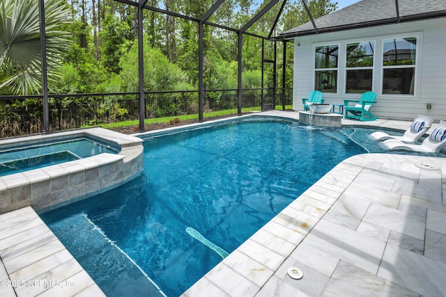 37 High Ridge Pt, Ponte Vedra, FL 32081 - view of pool featuring a lanai, a pool with connected hot tub, and a patio area