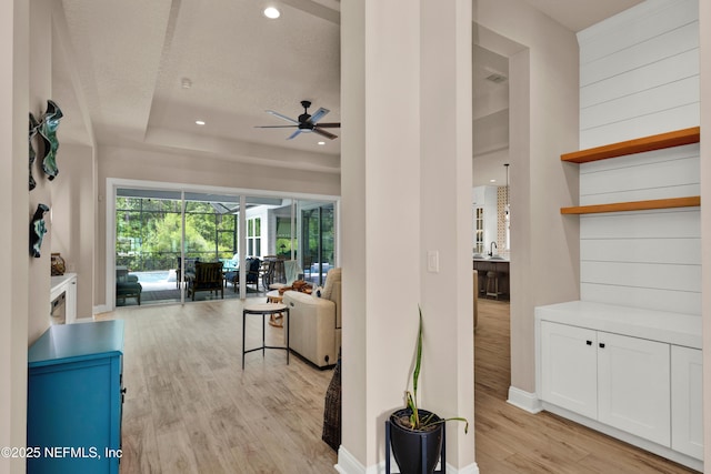 37 High Ridge Pt, Ponte Vedra, FL 32081 - living area with ceiling fan, light wood-type flooring, baseboards, recessed lighting, and a sunroom