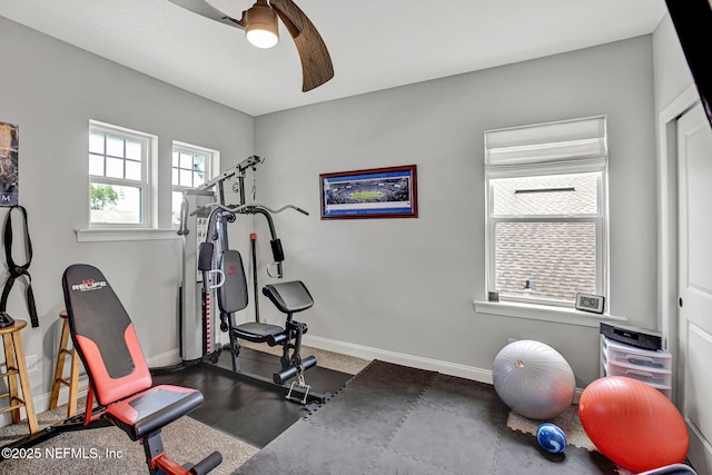 252 Pine Haven Dr, Saint Johns, FL 32259 - exercise room with a ceiling fan and baseboards