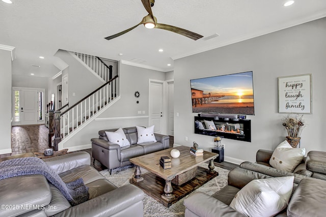 252 Pine Haven Dr, Saint Johns, FL 32259 - living area with wood finished floors, stairway, baseboards, recessed lighting, and ornamental molding