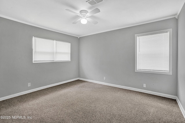 3733 Cambay Pl, Jacksonville, FL 32210 - spare room with a ceiling fan, ornamental molding, carpet flooring, and baseboards