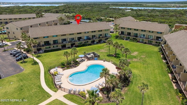 8550 A1A S Unit 340, Saint Augustine, FL 32080 - aerial view of a pool and a large body of water