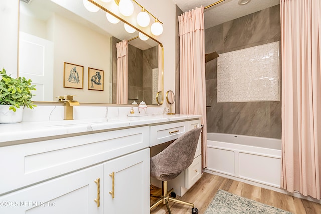4282 Wolfe Dr, Macclenny, FL 32063 - bathroom featuring shower / bath combination with curtain, wood finished floors, and vanity
