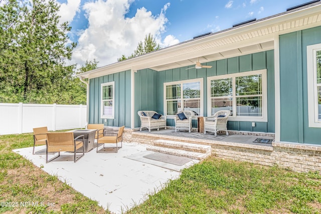 4282 Wolfe Dr, Macclenny, FL 32063 - view of patio / terrace with ceiling fan, fence, and outdoor lounge area