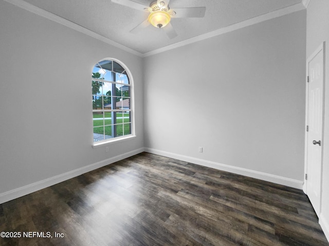 3055 Nautilus Rd, Middleburg, FL 32068 - unfurnished room with ornamental molding, dark wood-type flooring, baseboards, and a ceiling fan