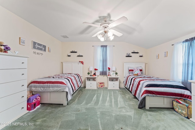 2995 Thunder Rd, Middleburg, FL 32068 - carpeted bedroom with multiple windows, lofted ceiling, and ceiling fan