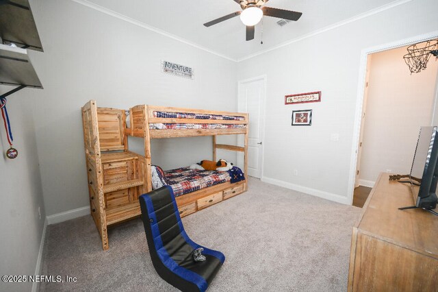 152 Cloverbrook Rd, Saint Johns, FL 32259 - carpeted bedroom with crown molding, baseboards, and ceiling fan