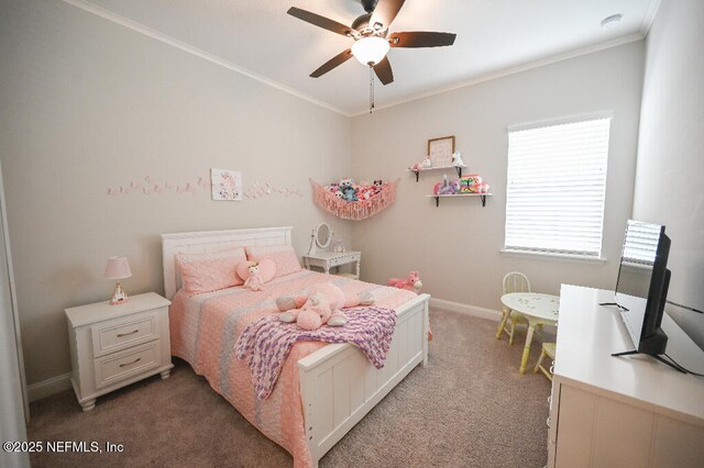 152 Cloverbrook Rd, Saint Johns, FL 32259 - carpeted bedroom featuring crown molding, baseboards, and a ceiling fan