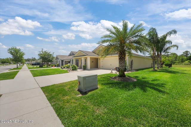 4101 Spring Creek Ln, Middleburg, FL 32068 - view of front of house featuring concrete driveway, a garage, a front lawn, and stucco siding