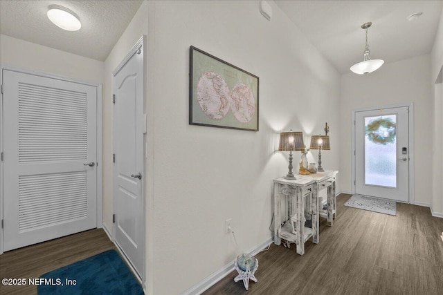 4101 Spring Creek Ln, Middleburg, FL 32068 - entryway featuring wood finished floors, baseboards, a textured ceiling, and vaulted ceiling