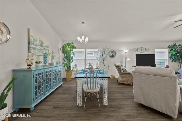4101 Spring Creek Ln, Middleburg, FL 32068 - dining space with plenty of natural light, a chandelier, dark wood finished floors, ceiling fan, and lofted ceiling