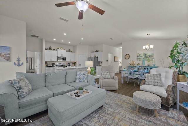 4101 Spring Creek Ln, Middleburg, FL 32068 - living area with a chandelier, a ceiling fan, wood finished floors, and recessed lighting