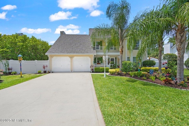 5950 Orchard Pond Dr, Fleming Island, FL 32003 - view of front of property with an attached garage, concrete driveway, roof with shingles, and a balcony