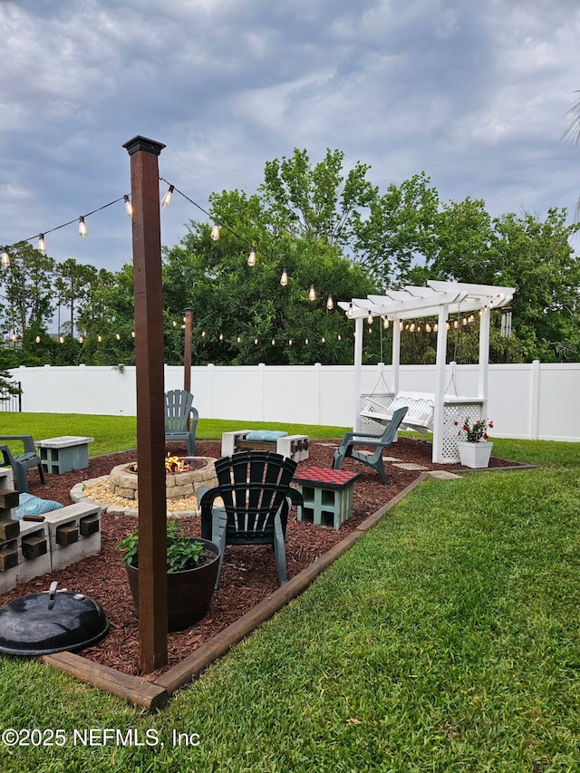 5950 Orchard Pond Dr, Fleming Island, FL 32003 - view of yard featuring an outdoor fire pit and a pergola