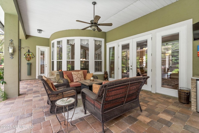 400 N Landguard Rd, Saint Augustine, FL 32092 - view of patio / terrace featuring french doors, a ceiling fan, and an outdoor living space