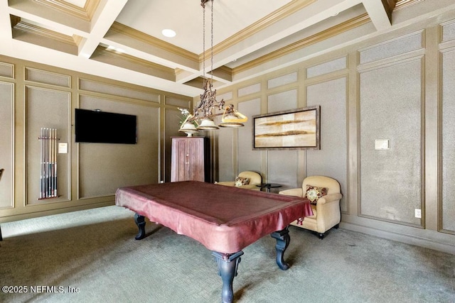 100 Fairway Park Blvd Unit 802, Ponte Vedra, FL 32082 - playroom featuring a decorative wall, carpet floors, coffered ceiling, beamed ceiling, and crown molding
