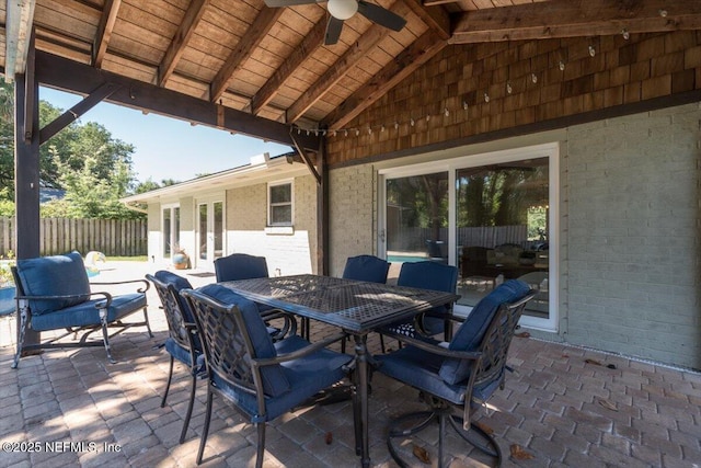 1659 Sea Oats Dr, Atlantic Beach, FL 32233 - view of patio / terrace with french doors, ceiling fan, and outdoor dining space