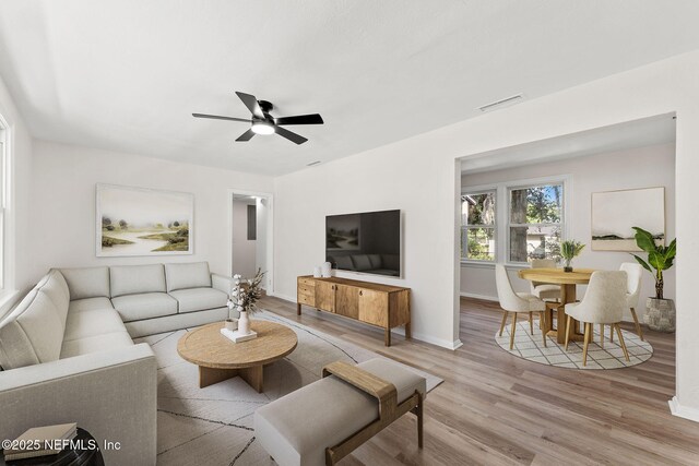 855 Cornwallis Dr, Jacksonville, FL 32208 - living area featuring light wood-type flooring, a ceiling fan, and baseboards