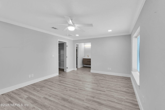2032 Sandpiper Pt, Neptune Beach, FL 32266 - spare room featuring crown molding, ceiling fan, light wood-style flooring, and recessed lighting