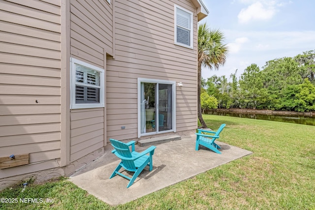view of patio featuring a water view