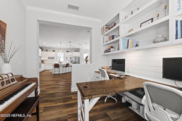 131 Seabrook Dr, Ponte Vedra, FL 32081 - office area with dark wood-style floors and crown molding