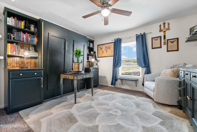 4328 Packer Meadow Way, Middleburg, FL 32068 - sitting room featuring a ceiling fan, light colored carpet, baseboards, and a textured ceiling