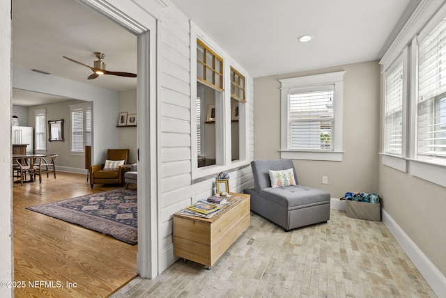 206 Cabeza St, Saint Augustine, FL 32080 - sitting room with a ceiling fan, baseboards, recessed lighting, and wood finished floors