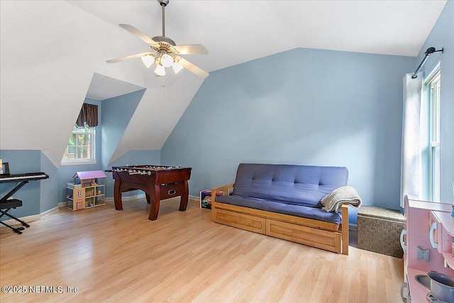 11921 Loretto Square Dr S, Jacksonville, FL 32223 - recreation room with vaulted ceiling, wood finished floors, ceiling fan, and baseboards
