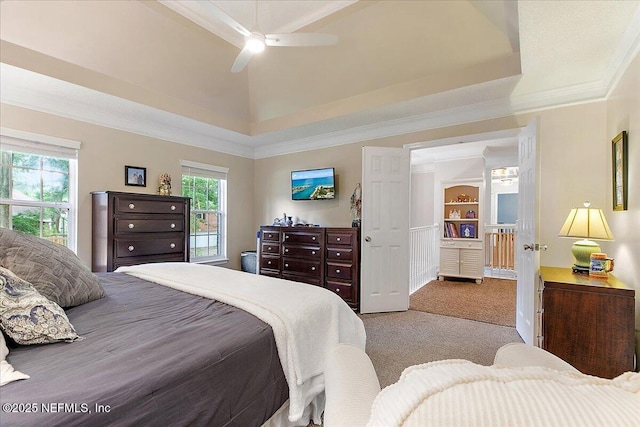 11921 Loretto Square Dr S, Jacksonville, FL 32223 - carpeted bedroom featuring crown molding, a ceiling fan, and a tray ceiling