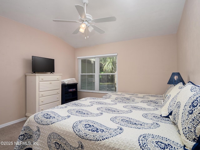 21126 NE 101st Ave, Melrose, FL 32666 - carpeted bedroom featuring lofted ceiling, baseboards, and ceiling fan